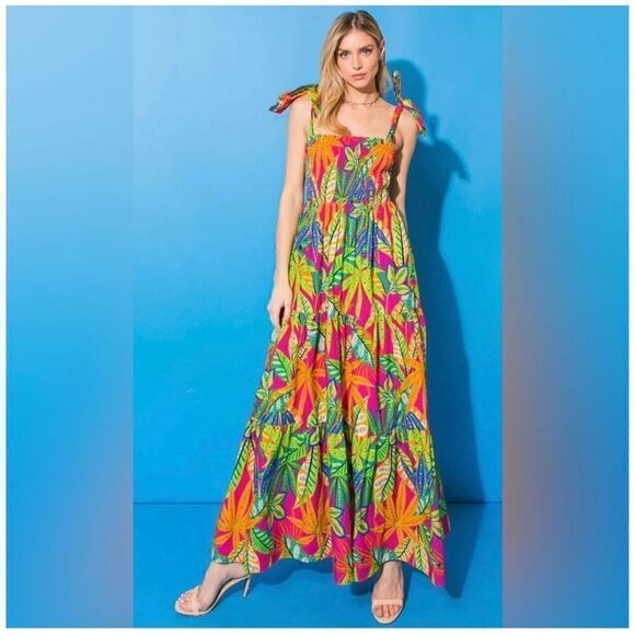 Flying Tomato Women’s Love At First Sight Poplin Maxi Tie Shoulder Maxi Dress - Picture 1 of 12